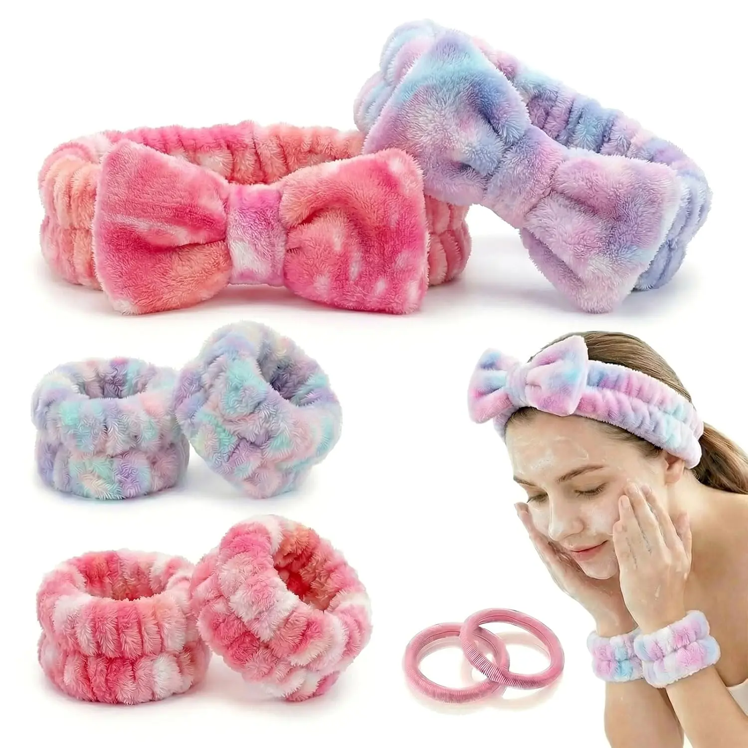 8 count  Headband and Wristbands Set for Washing , Soft  Wash Headbands Wrist Bands for Women with Scrunchies, Absorbent Wrist Towels, Makeup Hairband for Skincare, Yoga, and Teen Girls Gifts