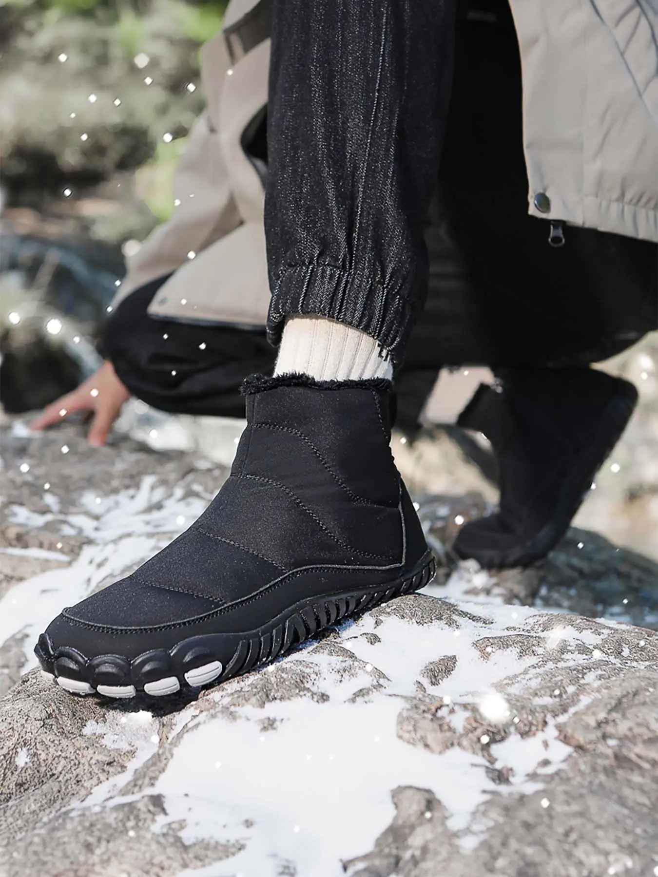 Men's Fleece Lined Barefoot Snow Boots, Wide Toe Box, Waterproof Non-Slip Winter Boots for Commute & Hiking