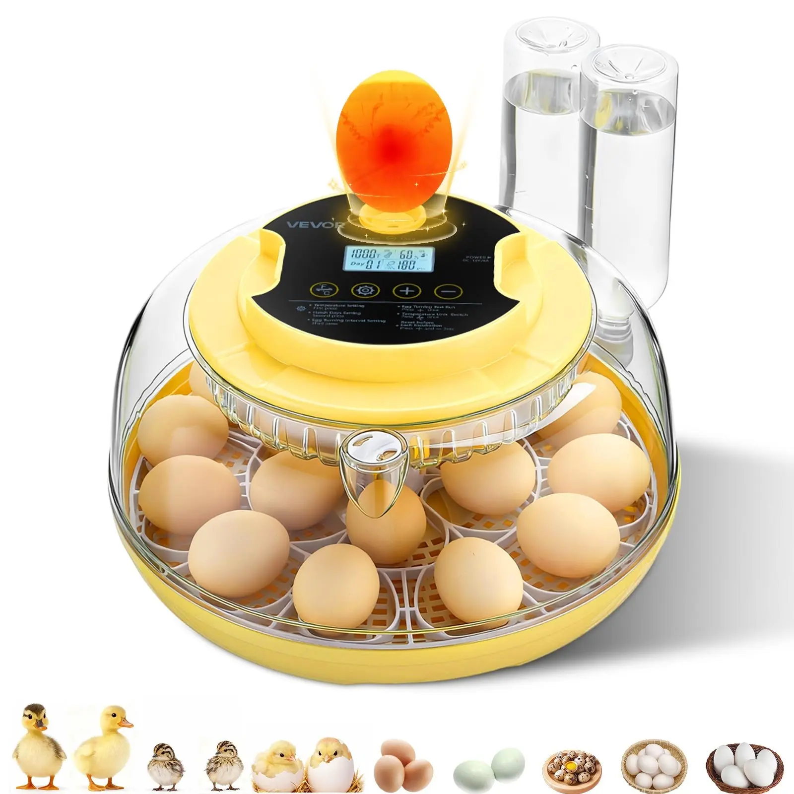 18 Egg Incubator, Automatic Egg Turner with LED Candler, Temperature Humidity Control, 360 View Clear Window, Auto Water Refill, Poultry Eggs Incubators for Hatching Chicks Ducks Goose Quail