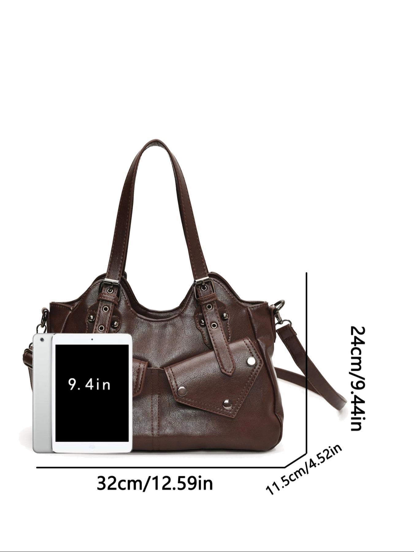 Women's Elegant Grommet Eyelet Design Tote Bag, Fashionable Large Capacity Shoulder Bag, Casual Versatile Crossbody Bag for Daily Outings, Short Outings, Mothers Day Gift Ideas