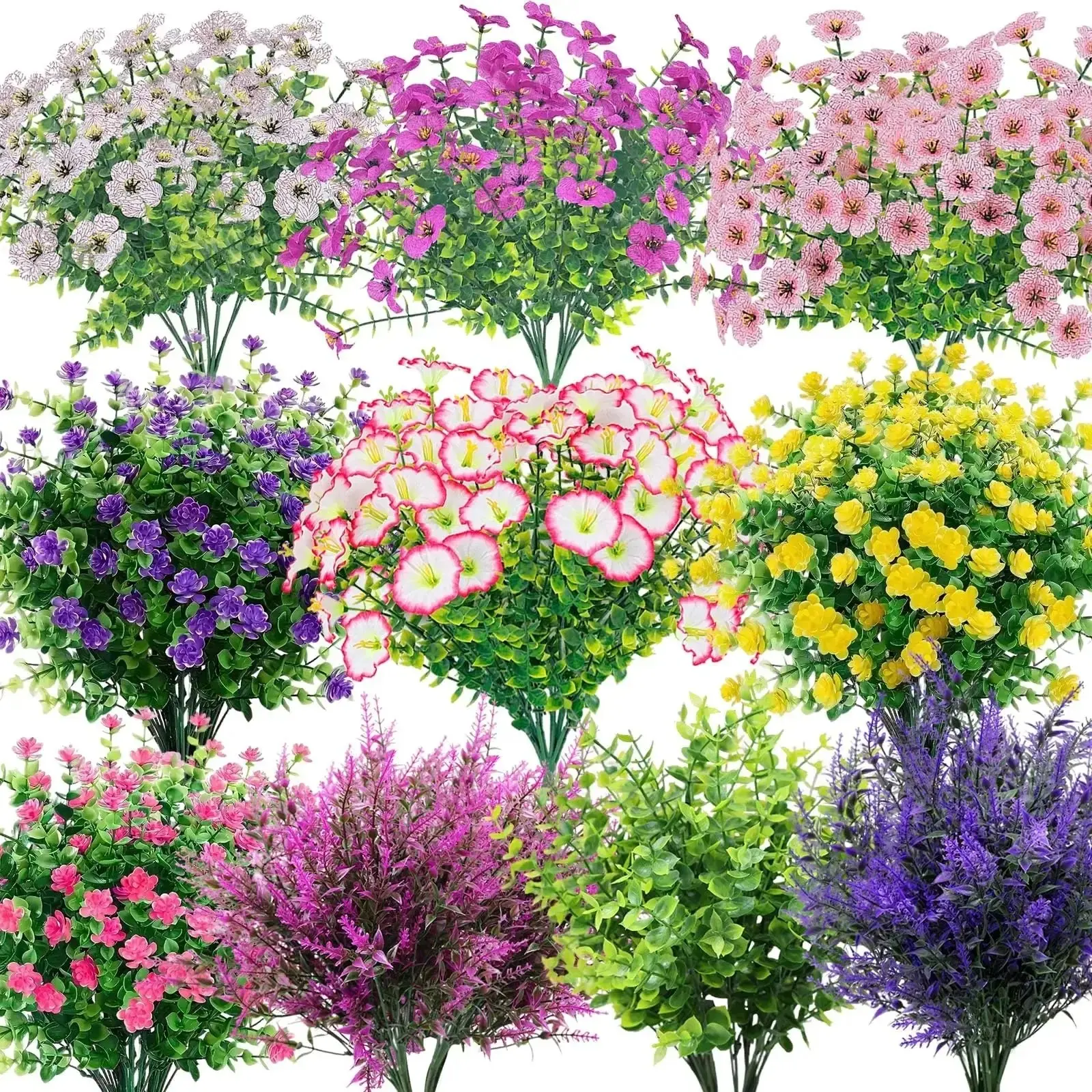 20 Bundles Artificial Flowers Set for Outdoors, UV Resistant Realistic Fake Flowers, Decorative Fake Flowers, Multicolor Plastic Lavender Plants for Decor, Wedding Party Garden Patio