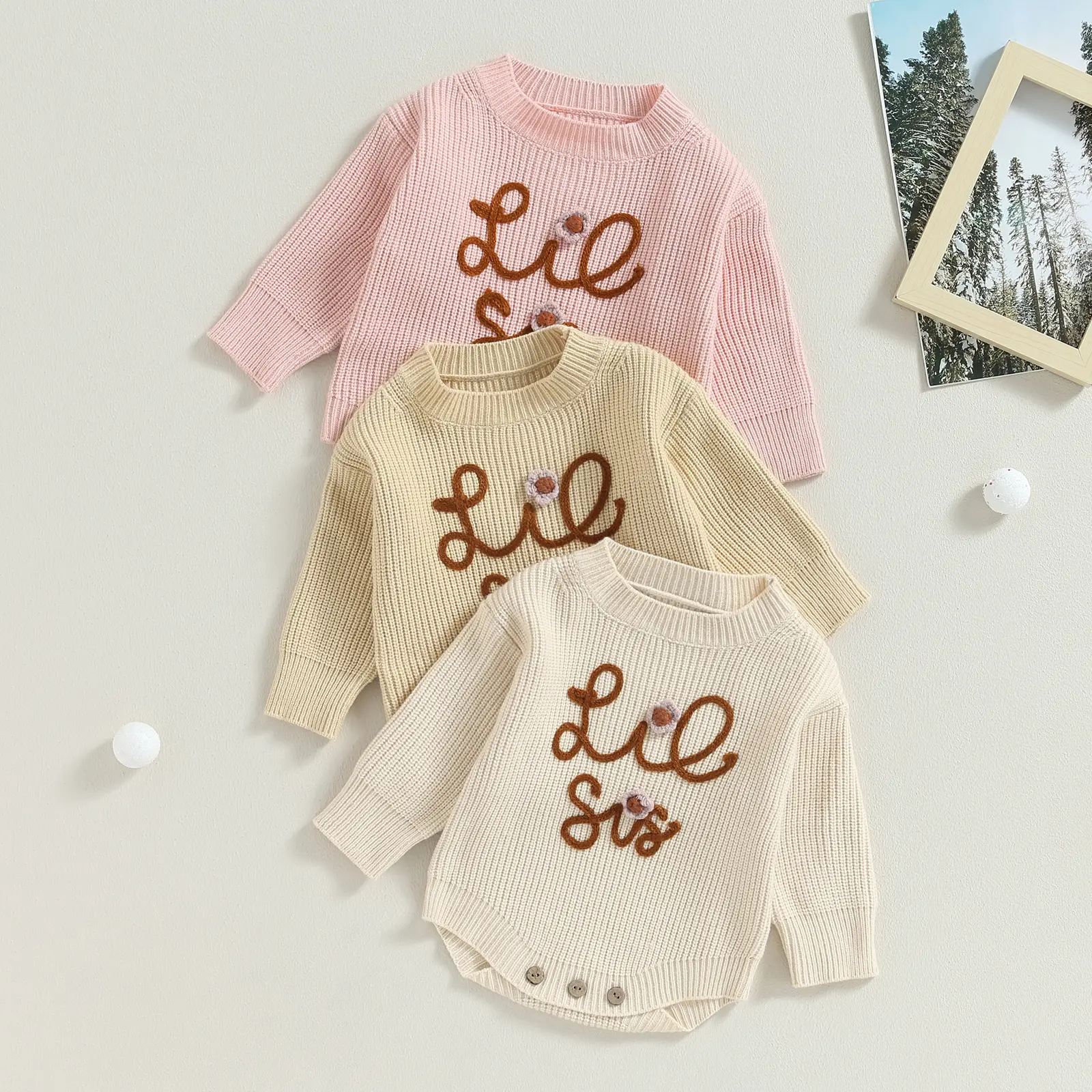 Newborn Baby Girl Knit Sweater Romper Long Sleeve Letters Embroidery Onesie Infant Fall Winter Clothes