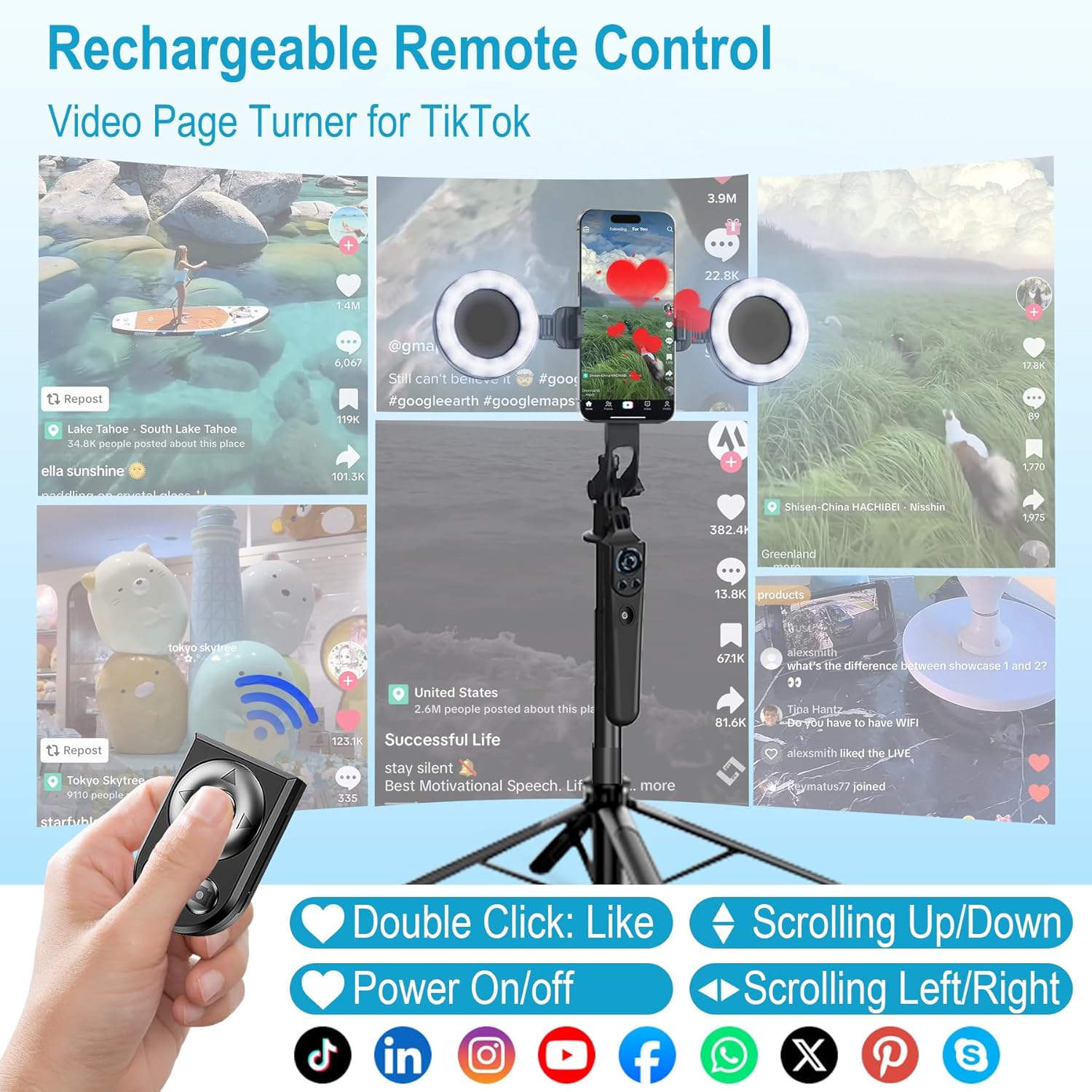 Vlogging Kit for /Android, 63"Auto   Tripod for  with Light, Microphones, Scrolling Remote Control for , Content Creator Kit for YouTube Starter Live Streaming