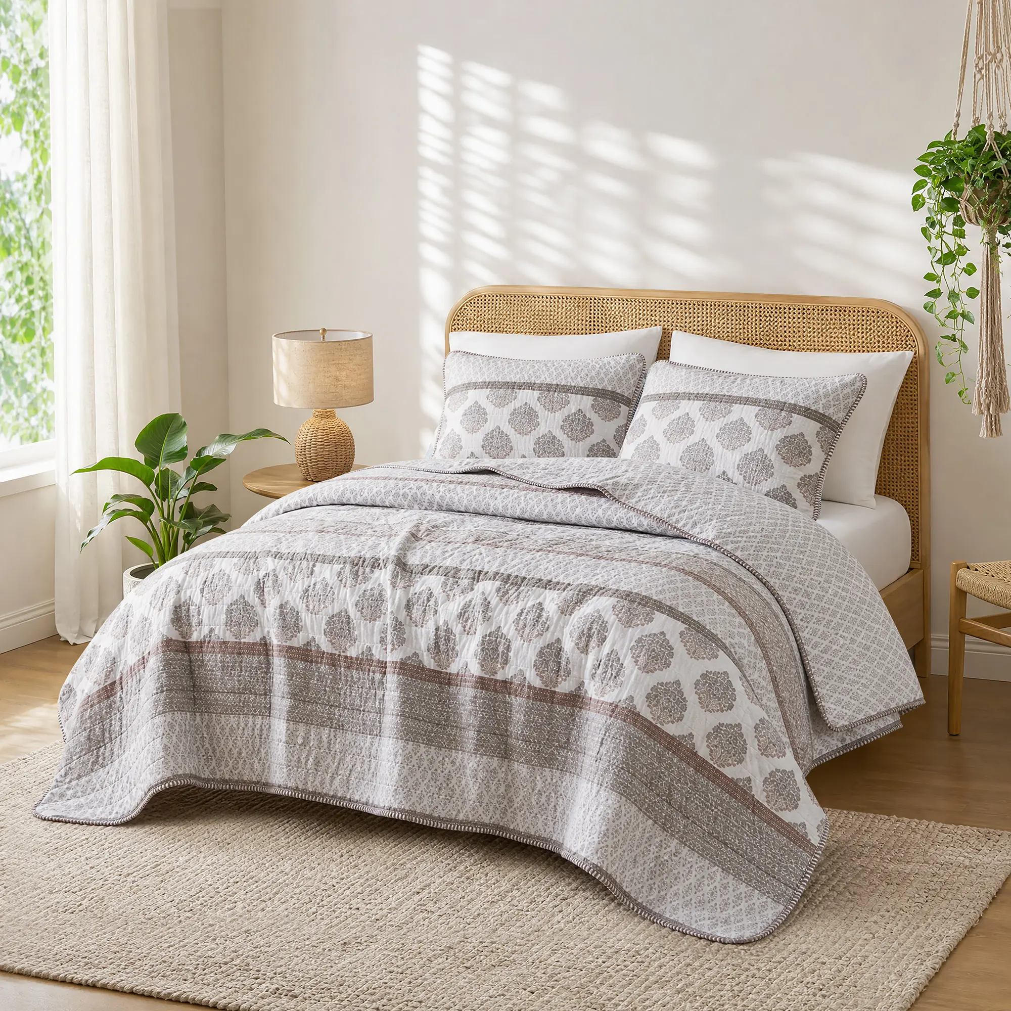 ARCH 3-Piece Full/Queen Quilt Set Clay Color Soft Microfiber Lightweight Bedspread Coverlet with Shams Reversible Bedding for Bedroom Guest Room All Season Home Decor, Home Furniture and Household Product Search Terms for US Online Shopping