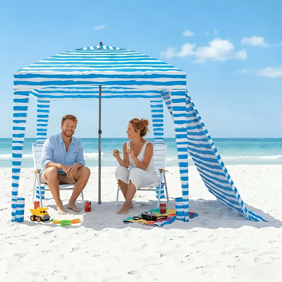 Pop Up Beach Cabana, 6x6ft UV50+ Waterproof Sun Shelter with Aluminum Frame, Quick Set Up Beach Tent for Travel, Outdoor