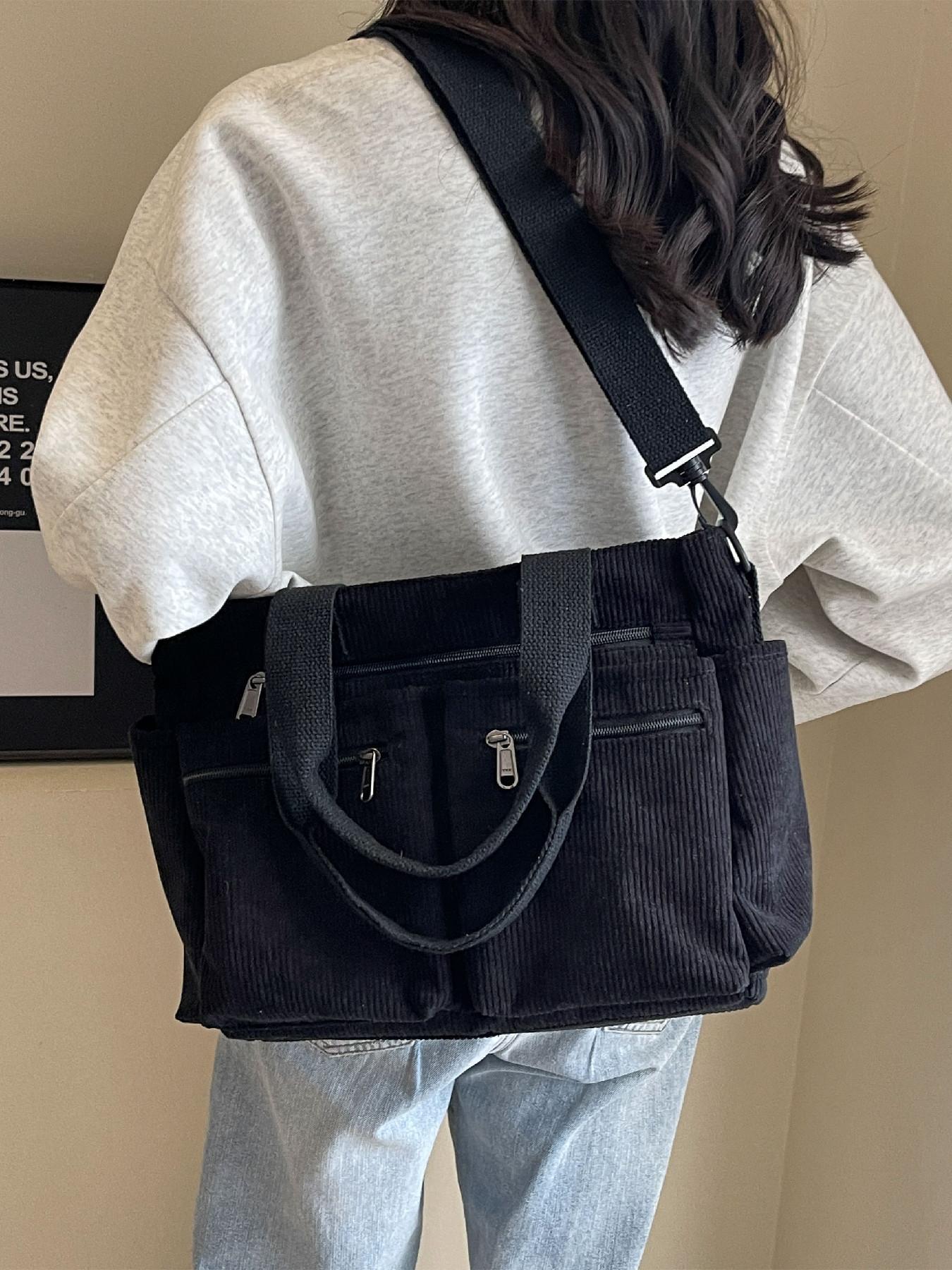 25 fall&winter Women's Casual Solid Color Zipper Crossbody Bag, Large Capacity Multi-pocket Design Portable Shoulder Bag for Daily Used, Girl Fashionable Shopping Bag