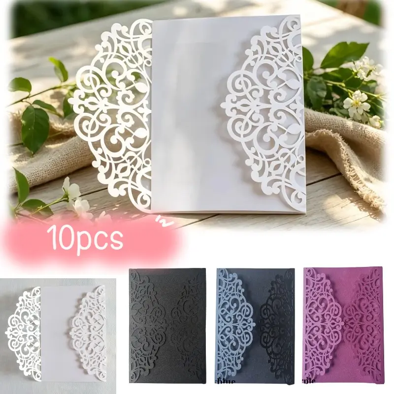 10 Pieces European Style Cutout Pattern Invitation Cards, Birthday Wedding Invitations, Elegant Event Rsvps, Perfect for Special Occasions