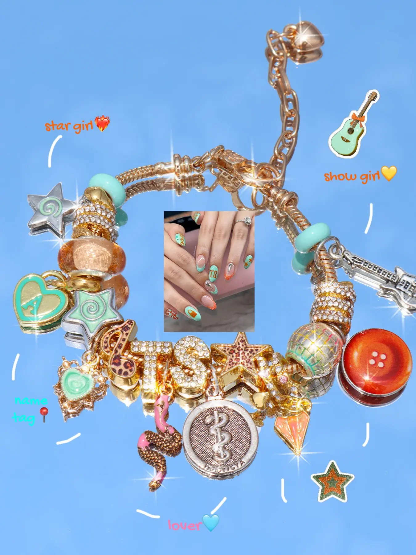 Friendship Bracelet Charm, Star Girl Concert Memorial Bracelet, Music Festival Guitar Bracelet, Leopard Print Star Bracelet, Snake Brand Music Symbol Bracelet, Bracelets Jewelry