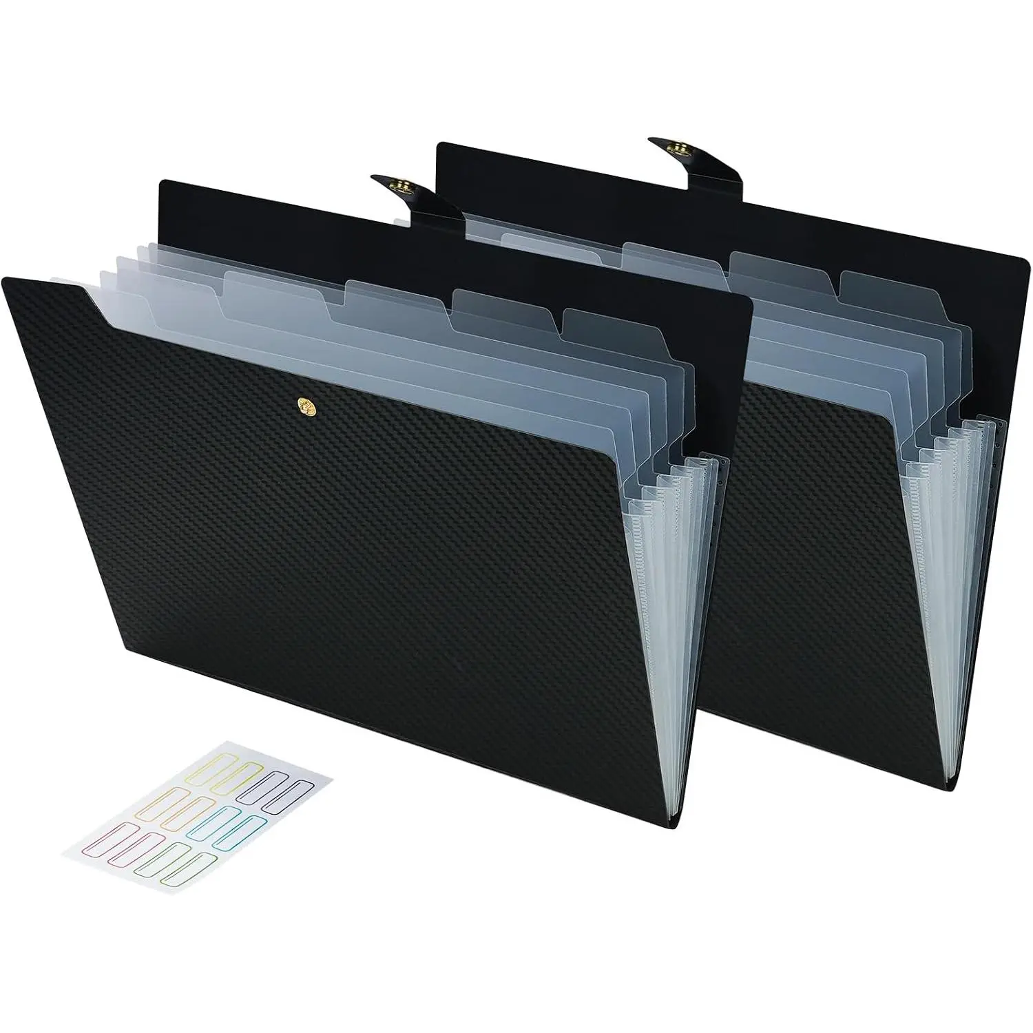 2 count Expanding File Folder 7 Pocket Accordion File Organizer with Labels |  Letter Size Portable Document Paper Bill Receipt Organizer for School Office Supplies, A4 Size, Black