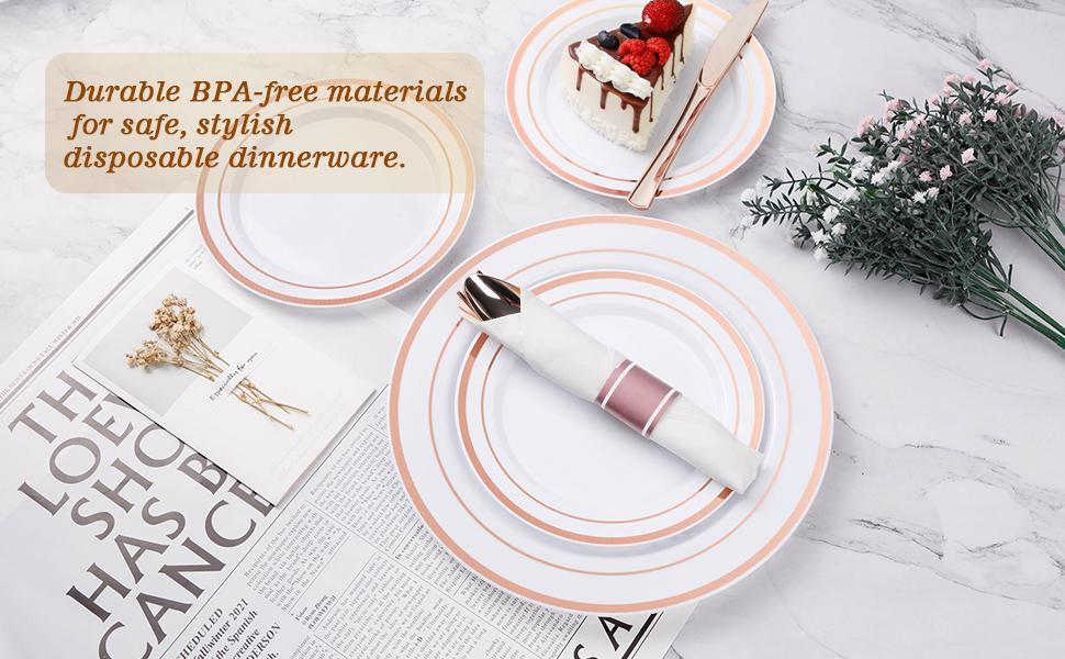 350PCS Rose Gold Plastic Plates & Silverware Set for 50 Guests – Includes 100 Plates, 50 Napkins with Rose Gold Cutlery & 50 Cups for Weddings, Anniversaries & Special Events Birthday Party Tray Mother's day Baby Showers Disposable 350PCS Rose Gold Plastic Plates & Silverware Set for 50 Guests – Includes 100 Plates, 50 Napkins with Rose Gold Cutlery & 50 Cups for Weddings, Anniversaries & Special Events Birthday Party Tray Mother's day Baby Showers Disposable