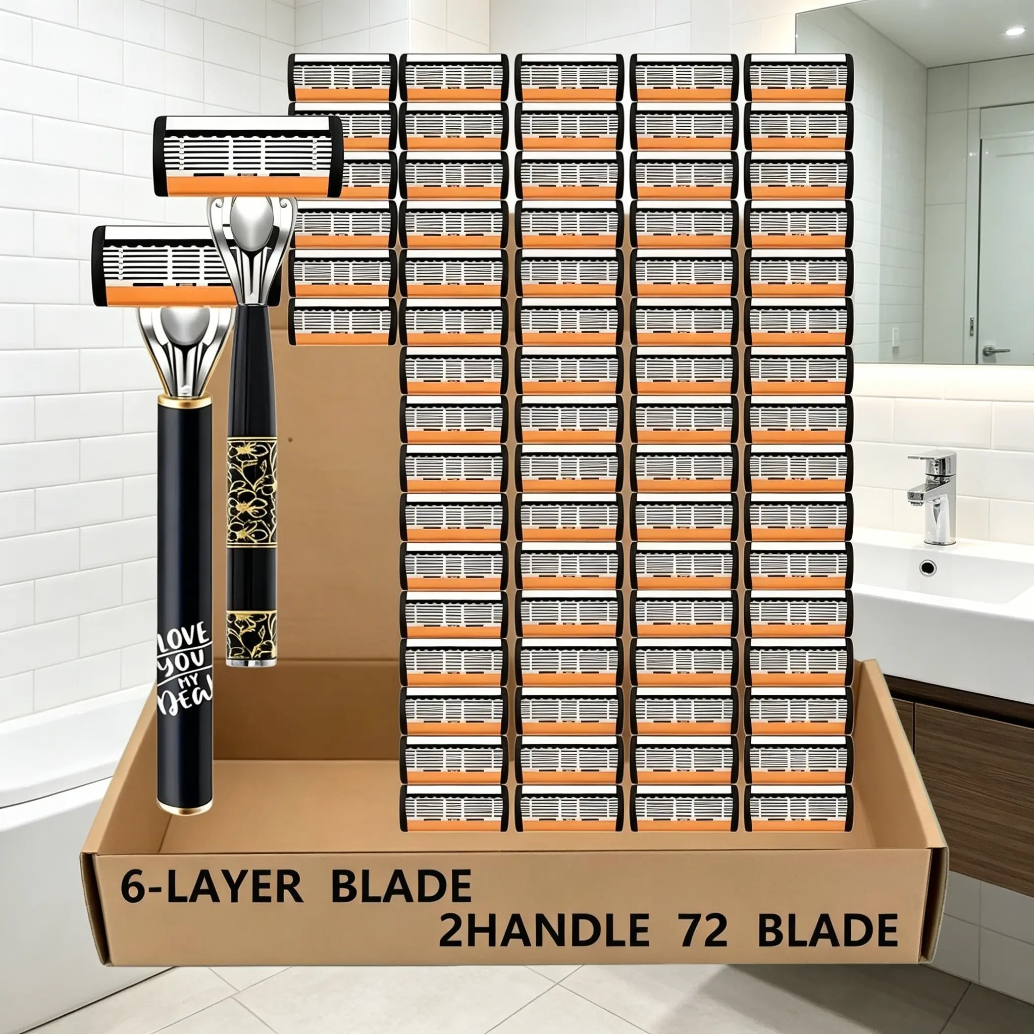 Men's 6-Layer Manual Razor Set, Shaving Razors, Ergonomic Handle, 72 Replacement Blades, Rotatable Head, Lubricating Soap, Safe Reusable Daily Shaving Kit