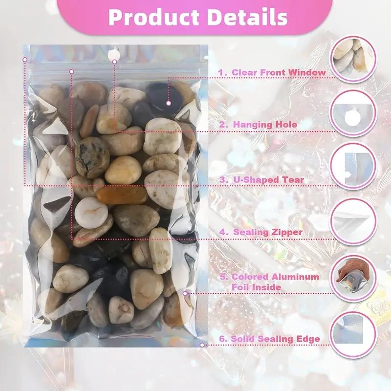100pcs Holographic Resealable Mylar Bags Ziplock Candy Suger Tee Jewelry Beauty Storage Bag 100pcs Holographic Resealable Mylar Bags Ziplock Candy Suger Tee Jewelry Beauty Storage Bag