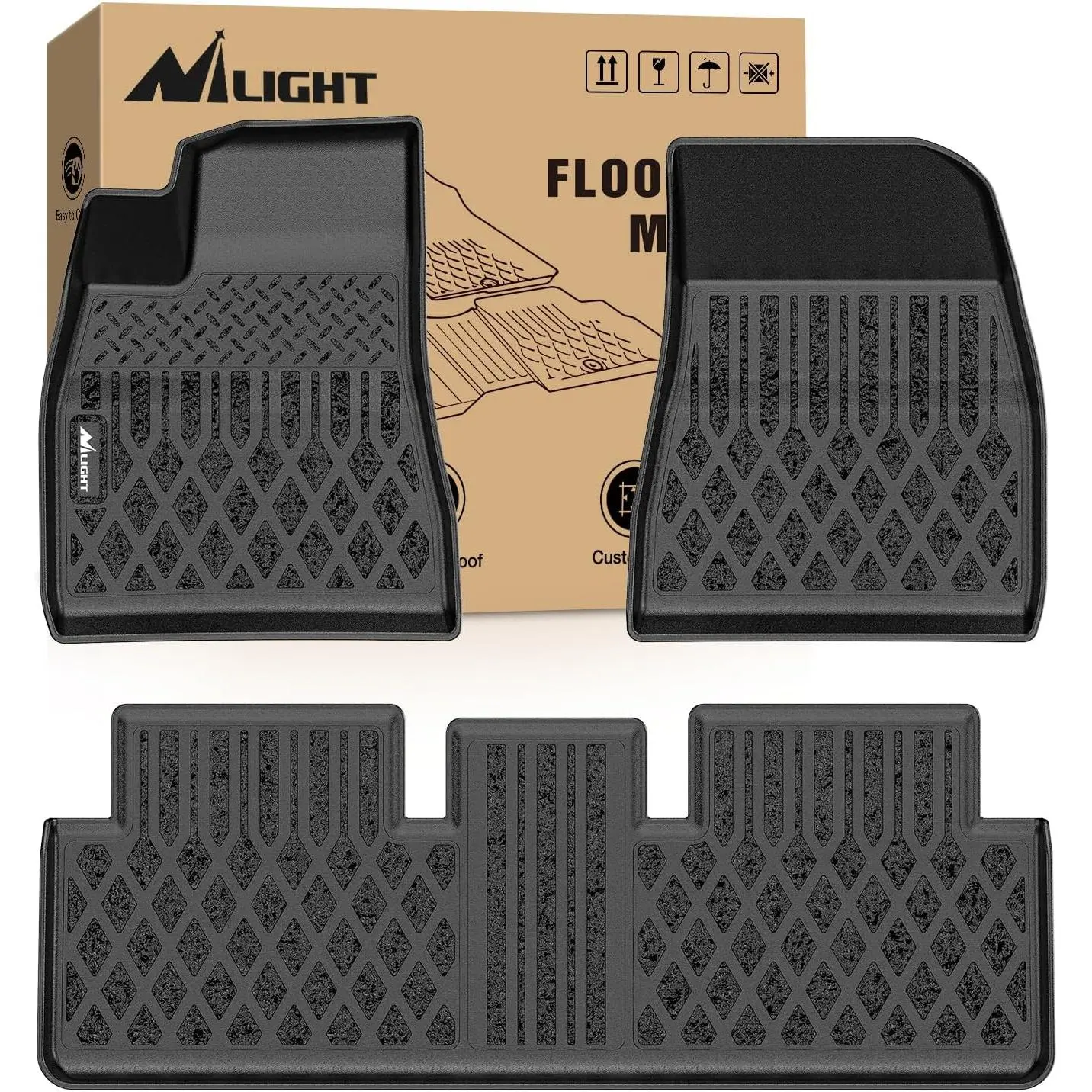 Nilight TPE Heavy Duty Pre-Cut Floor Mats, Custom Fit for Tesla Model 3 2024-2026, All Weather Liners That Protects Floor, Pre-Cut Mats