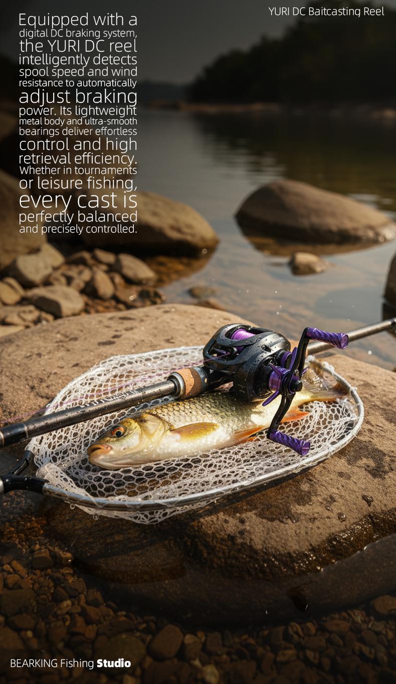 Xiongwang Yuri DC Baitcasting Reel, Intelligent Electronic Brake Fishing Reel, Lightweight Carbon Long Casting Reel for Bass Fishing