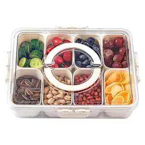 Divided Serving Tray with Lid and Handle, Removable Divided Platter Food Storage Containers with 8 Compartment, Small Boxes for Onion, Ginger, Garlic