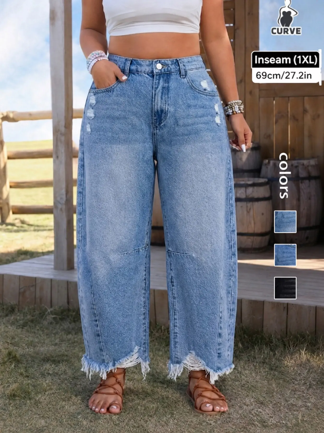 Women's Plus Size Fashion Non-Elastic Loose Wide Leg Denim Jeans, Comfortable Trendy Versatile Pocket Pants for Daily Wear
