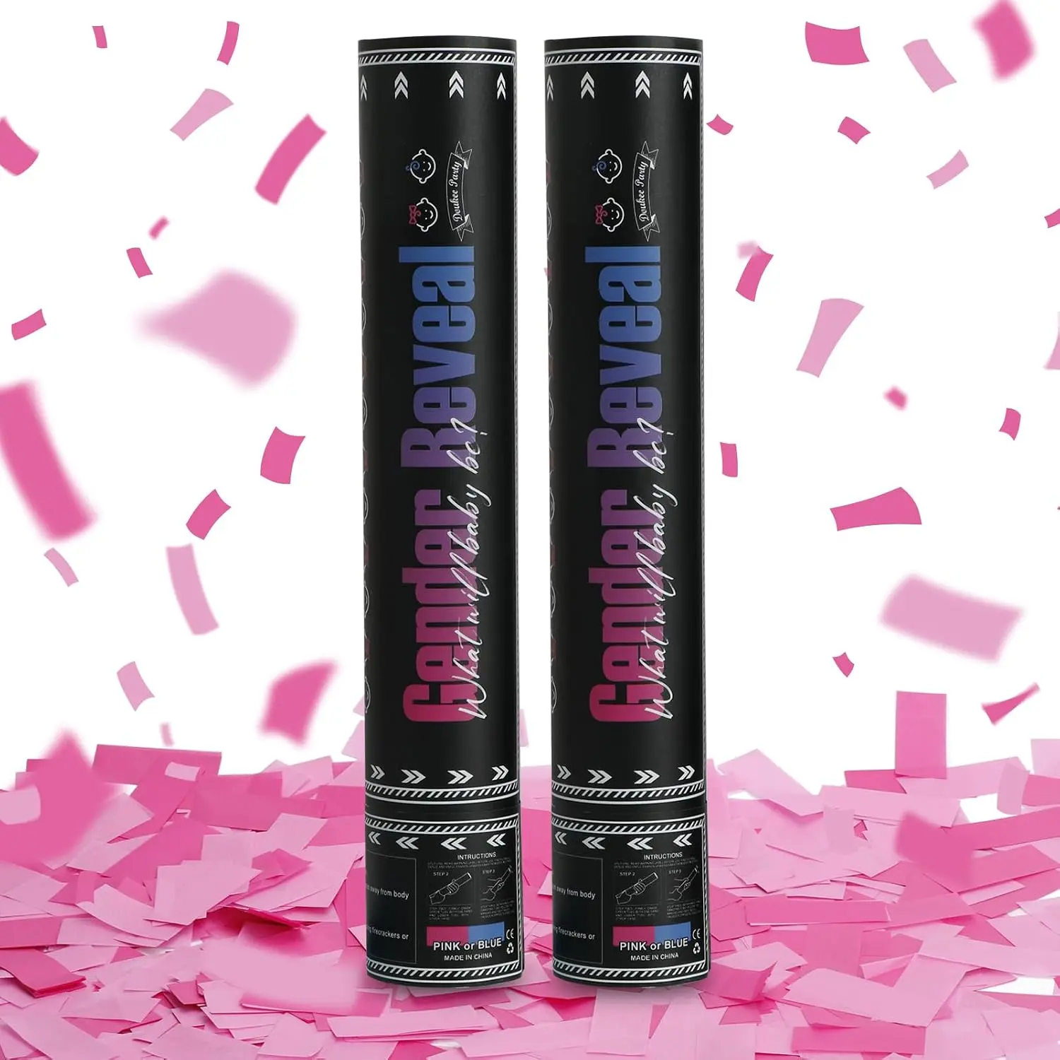 Gender Reveal Poppers Pink, Biodegradable Confetti, 2 Pack| More Paper Confetti, 25ft, Discreet Label, Vibrant Color, Baby Shower & Baby Girl Birthday Supplies