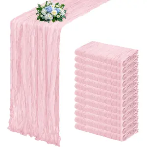 6/12 Pack Light Pink Cheesecloth Table Runner 17x108 Inch Semi Sheer Boho Gauze Cheese Cloth Fabric Table Runners, for Wedding Party Baby Shower Birthday Home Decor Garden Farmhouse