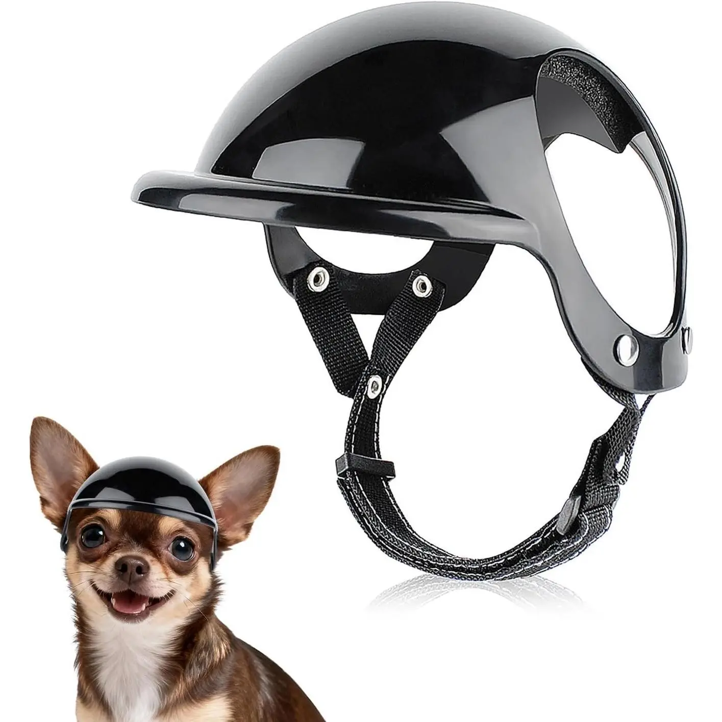 Extra Small Dog Helmet with Ear Ventilation - Adjustable Strap, Lightweight, Hard Plastic, Universal Fit Black Puppy Helmet for Outdoor Activities, Motorcycle Rides