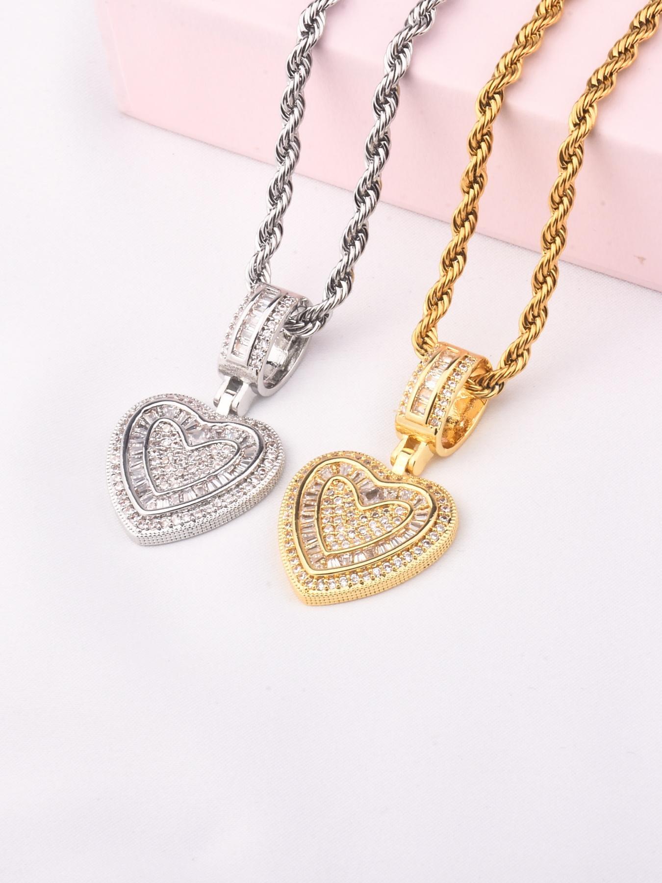 Heart Shaped Pendant Necklace, Fashion Zircon Decor Necklace for Party, Daily Decor, Trendy All-match & Exquisite Jewelry for Birthday Gift, Love Heart Necklace