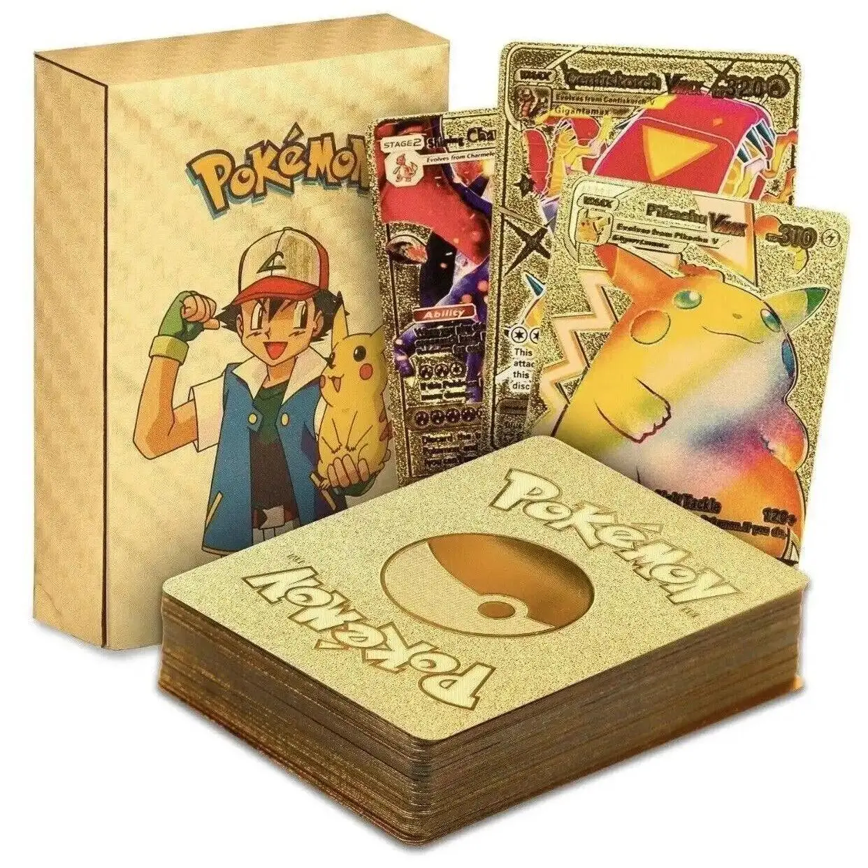 55Pcs GOLD PACK CARDS Collectible cards CCG Card Foil GX Vmax GX Card Charizard Rar TOYS FOR GIFT PRESENT KIDS