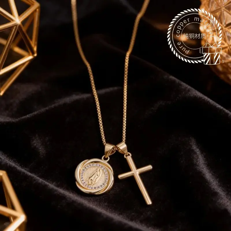 Women's Light Luxury Cross Necklace, Western-Style Eagle Pendant Necklace with Copper Chain, Minimalist Stylish Zirconia-Inlaid Costume Jewelry