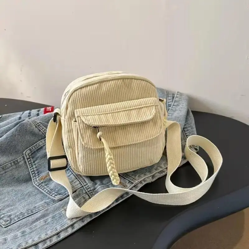 Women's Retro Japanese Style Corduroy Crossbody Handbag - Lightweight Casual Trendy Bag with Zip Closure, Shoulder Strap for Street, Casual Travel Sports & Outdoor Protective Gear Accessories, Travel & City Walks