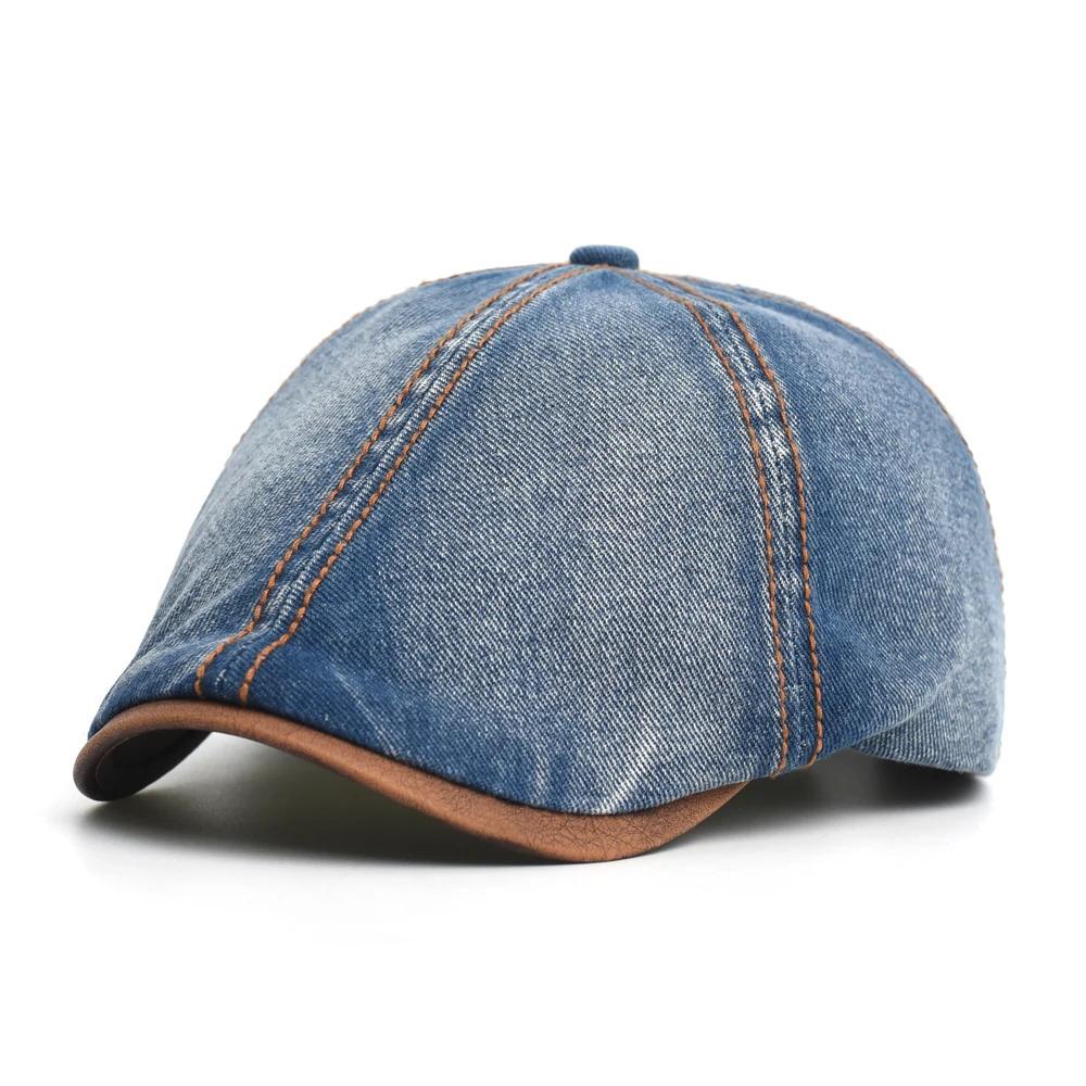 Denim Beret Hat Washed Vintage Peaked Cap Adjustable Cotton Newsboy Cap Casual Hats Flat Cap