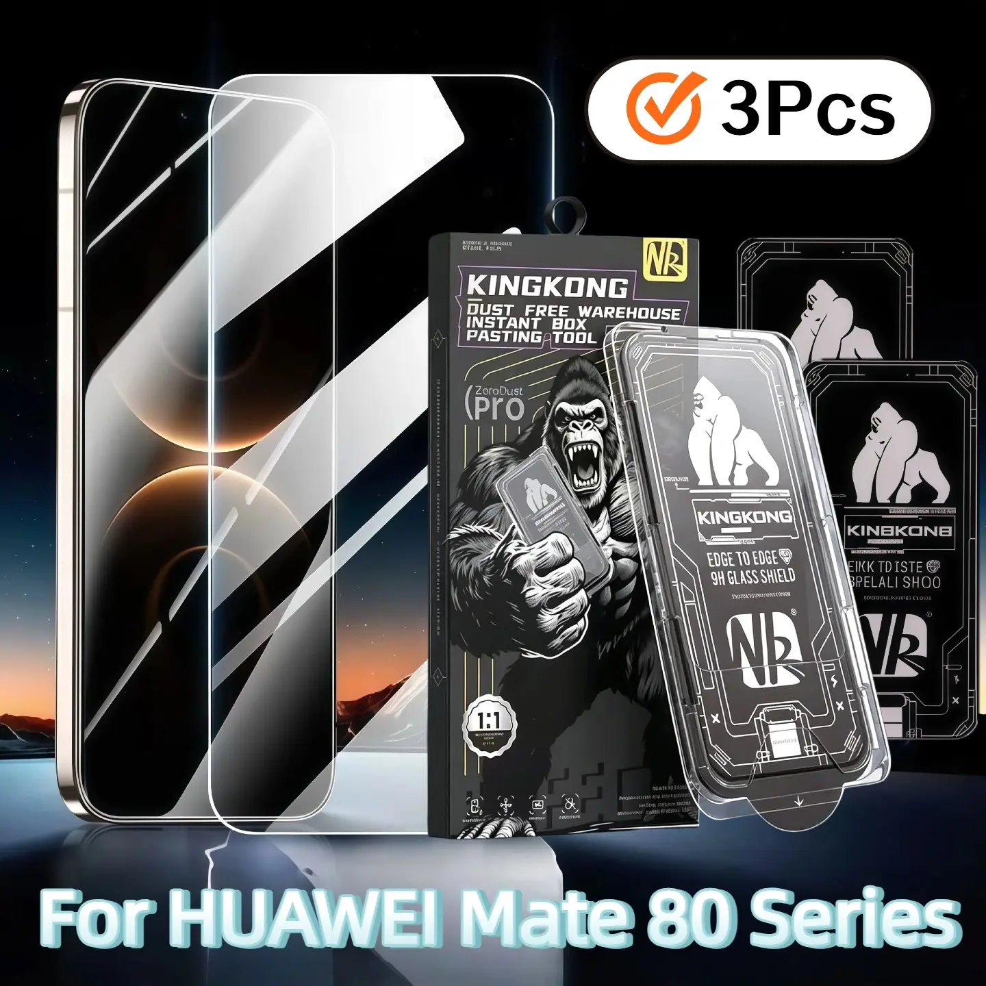 3-Pack Nk Gorilla Screen Protector for Huawei Mate80/80pro/80rs/80 Promax, HD Tempered Glass, 9h Hardness, Dust-Free, Bubble-Free, Easy Install, Scratch-Resistant, Ultrasonic Fingerprint Unlock Support