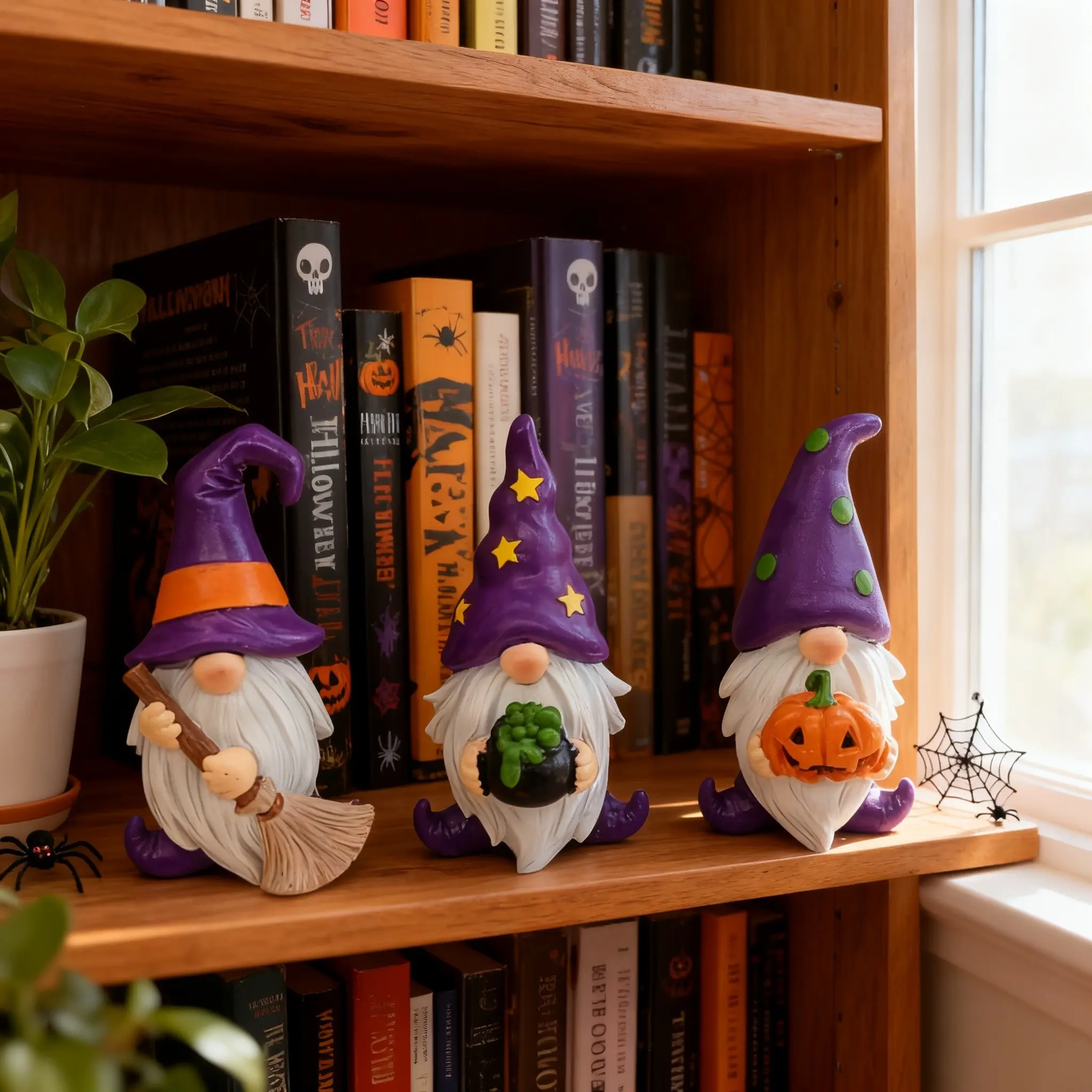 3 Resin Halloween Gnome Figurines – 4.9" Festive Tabletop Decor for Living Room, Desk & Parties, Spooky Ornament for Adult Hosts, USA Dark Cozy Vibe