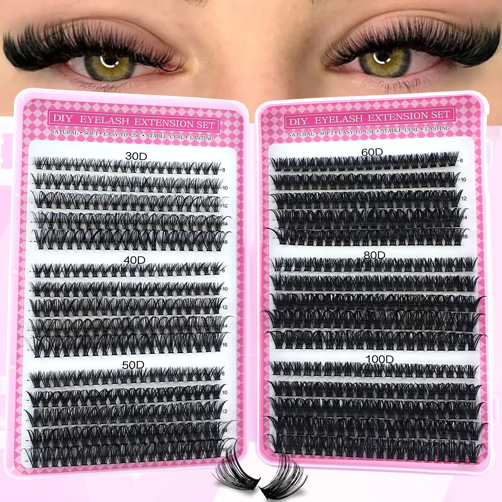 30D/40D/50D/60D natural appearance false eyelashes set, Curly Lashes, Volume Eyelashes, Voluminous False Eyelashes, Cosmetic Eyelash Extensions for Women, mixed length, D curl, professional eye makeup products
