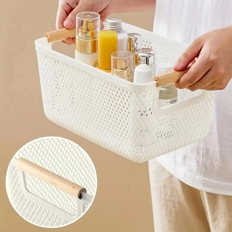 Multi Functional Multi Purpose Storage Basket, Solid Wood Portable Breathable Storage Basket, Bathroom Cosmetics Desktop Miscellaneous Storage Box, Household Multi Scene Storage Frame, Home Storage Supplies