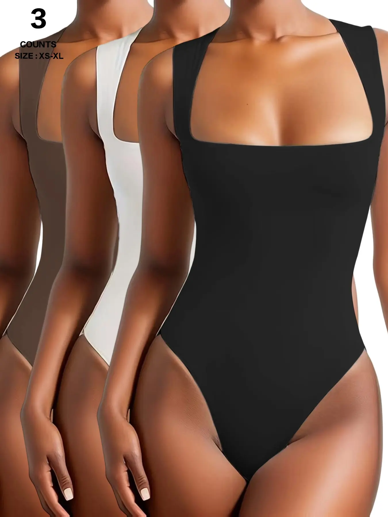 Women's Sexy Square Neck Bodysuit, Tummy Control Butt Lifting, Sleeveless Thong Fashion Shapewear, Casual Clubwear, Night Out Tank Tops