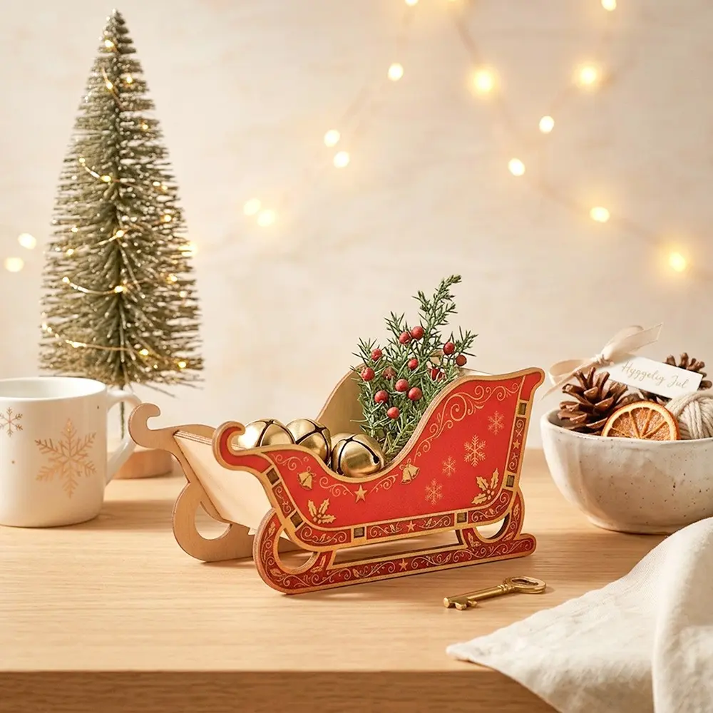 3D Christmas Decoration, Wooden Sleigh DIY Kit, Handmade Craft Set, Ideal Gift for Birthday or Christmas, Perfect for Home Decor
