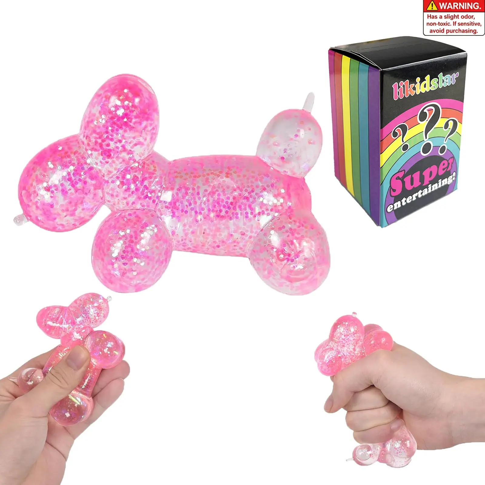 Counts Soft Squishy Sequin Little Dog Stress Balls for Girls and Boys, Stress Relief Squishies, Cute Animal Squeeze Sensory Toys, Stretch and Squeeze Sequin Balloon Dog Squishy Toys for Kids, Party Favors, Easter Basket Stuffers