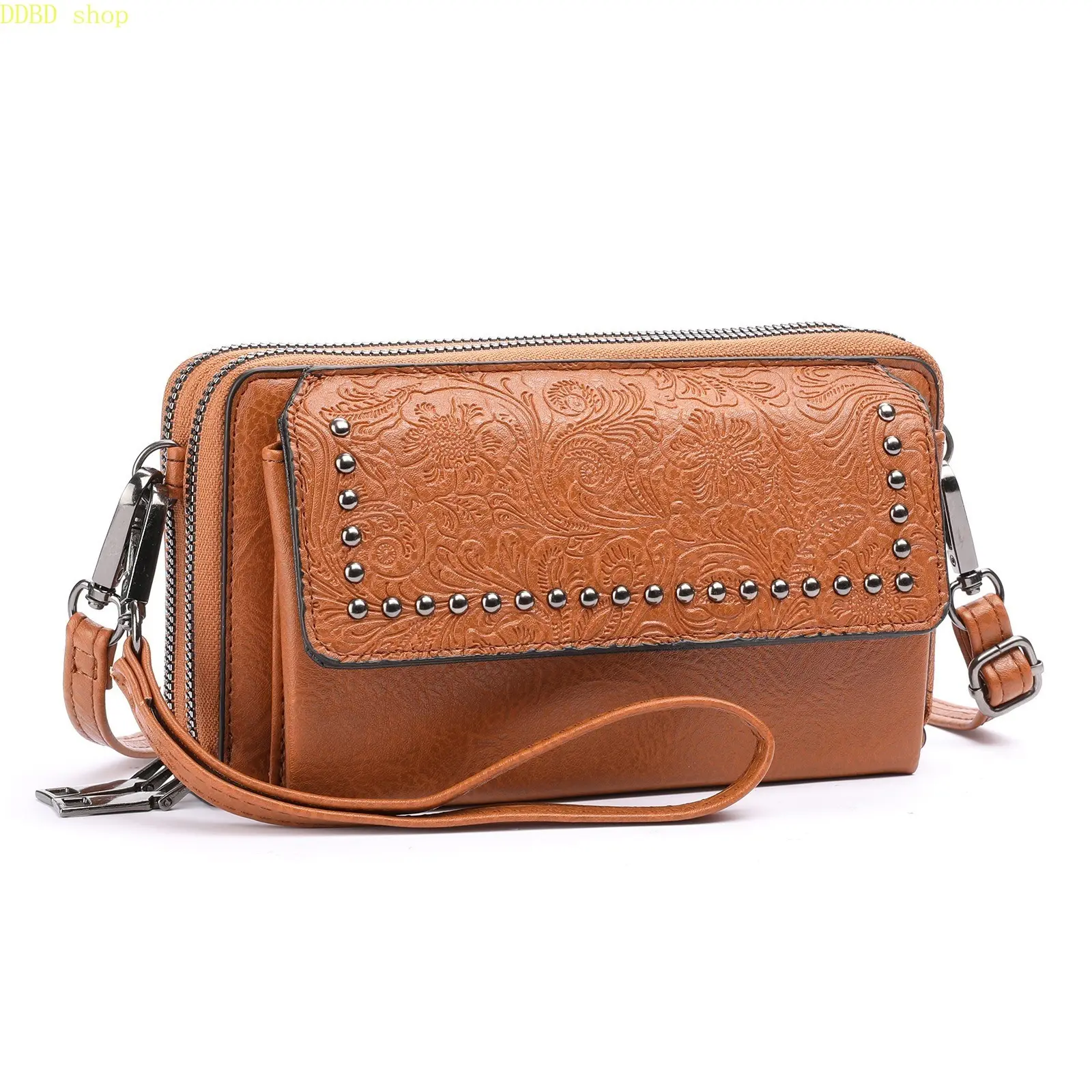 Women’s Embossed Texture Western-Style Crossbody Bag - Large-Capacity Multi-Slot Cell Phone Wallet Pouch for Daily Errands, Shopping & Autumn Casual Outfits