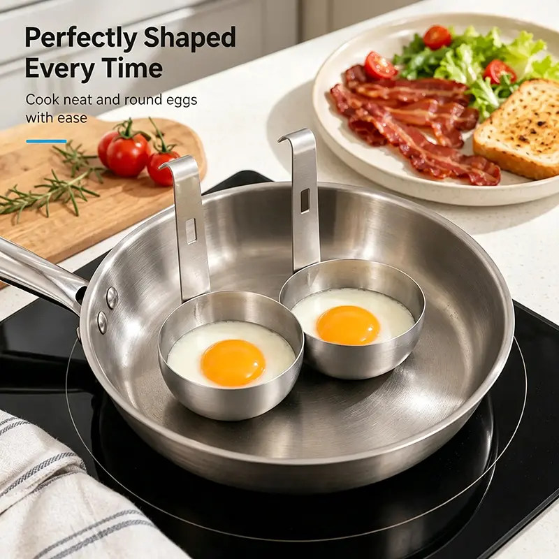Stainless Steel Shaped Egg Poacher - 1 Count, with Hanging Hook, Easy-to-Clean Design for Poached & Steamed Eggs in Home Kitchen, Rack