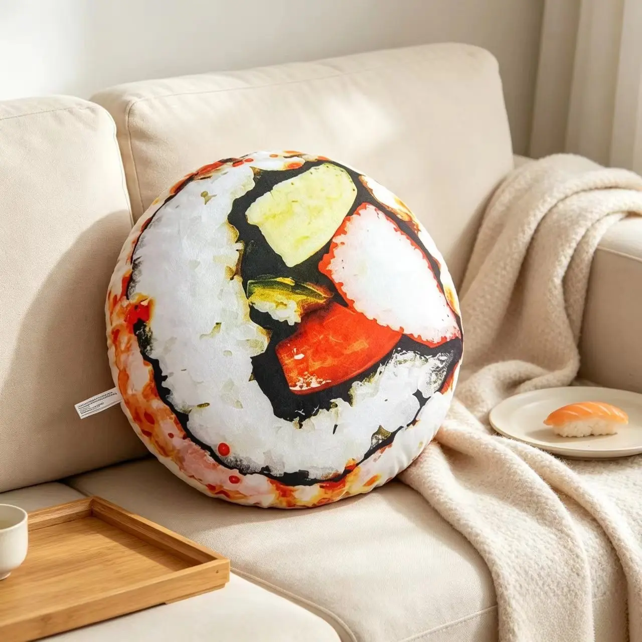 Creative Sushi Shape Decorative Pillow, Fun Japanese Cuisine Print Living Room Sofa Cushion, Unique Food Theme Home Decoration