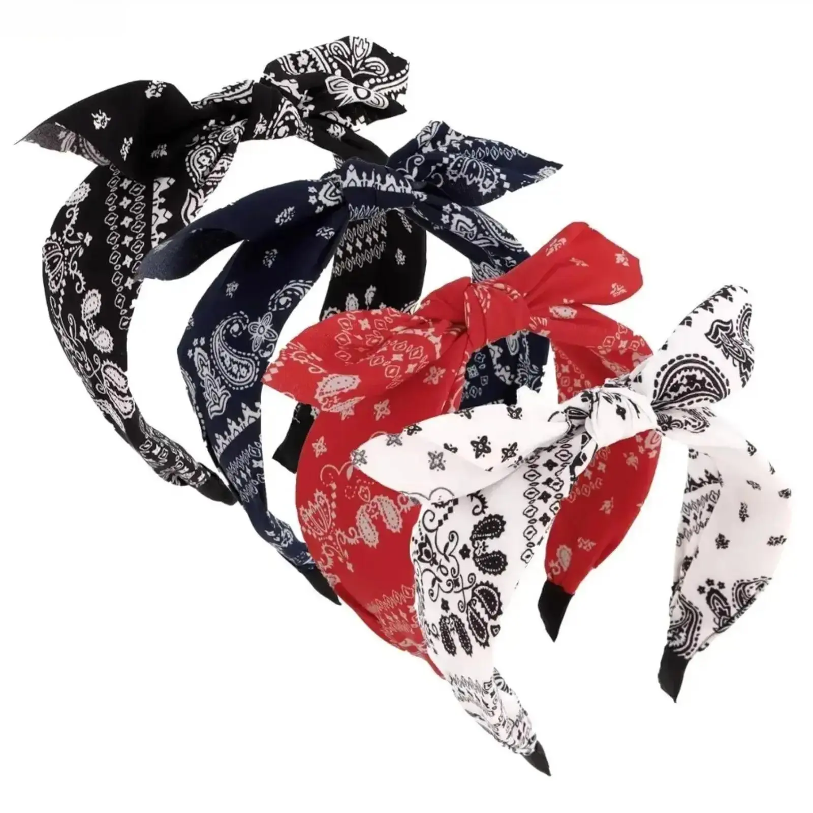 Women's 4Pcs Wide Non-Slip Elastic Bow Headbands - Bunny Ear, Tie Dye Chiffon Knotted Bandana Hair Accessories, Daily & Party Use, Engagement Gift Option, Female Hair Accessories