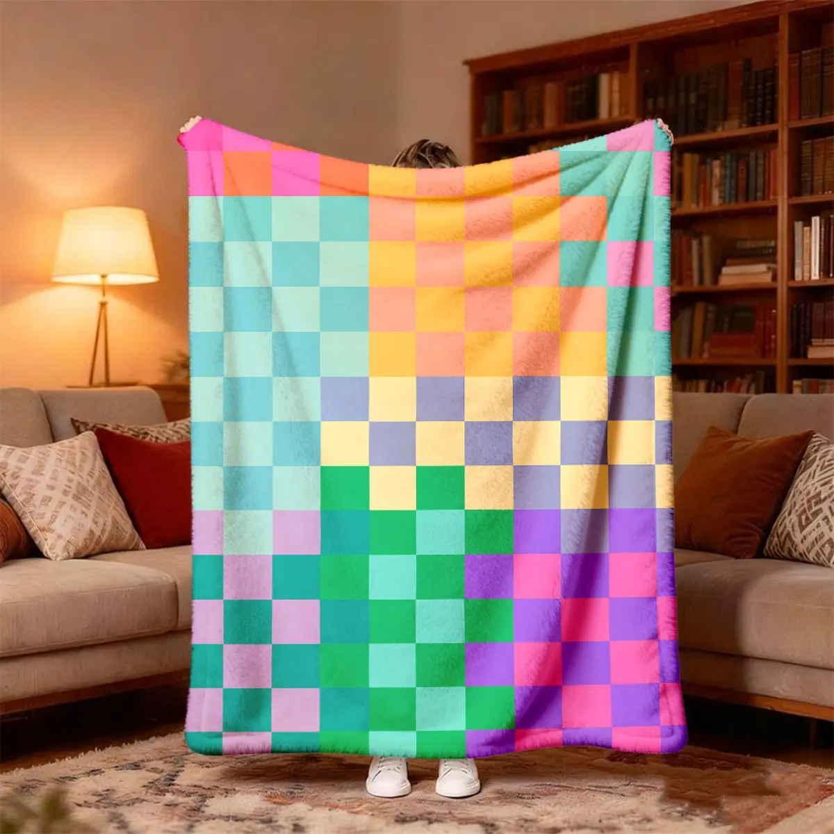 2026 New Traditional Vibrant Colorful Plaid Flannel Blanket - Soft, Wrinkle Resistant, All-Season Cozy Comfort, Machine Washable, Stylish Design for Home, Colorful Afghan Blankets for Travel