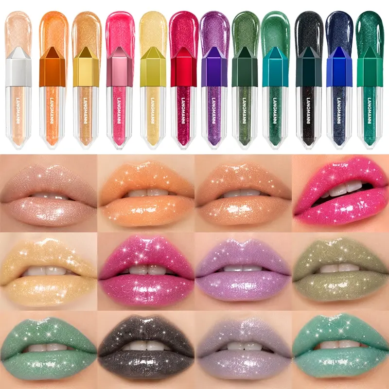 Crystal Diamond Tube Sparkling Shimmer Lip Gloss 12 Color Options Glossy Moisturizing Plumping Lip Plumper Liquid Lip Glaze With Reflective Glitter Pearls