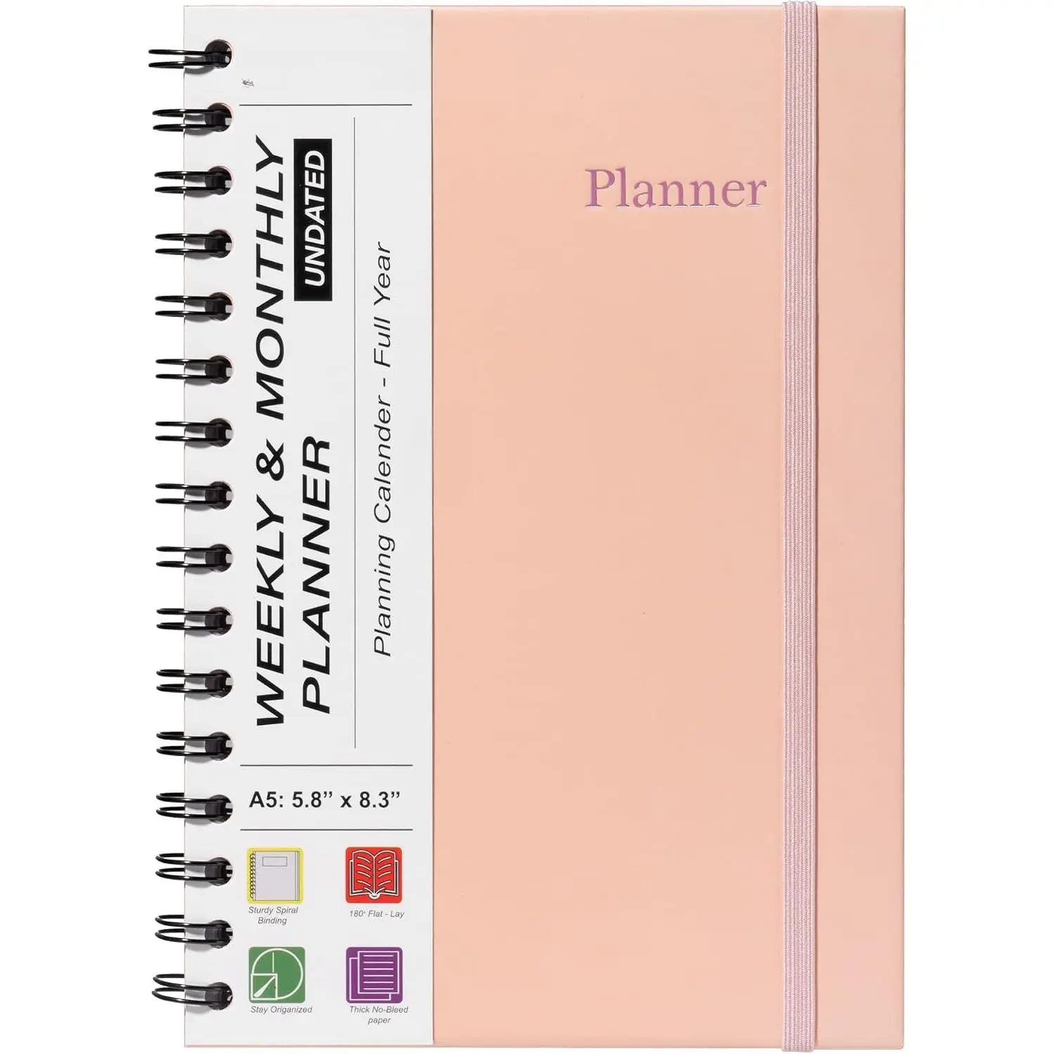 A5 12-Month Undated Weekly & Monthly Planner, Hardcover,  | Weekly & Monthly Planning Notebook for  and Office, Agenda Planner, Goal Setting and Scheduling with Weekly Layout