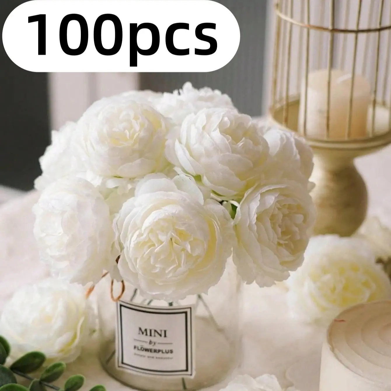 100pcs Artificial Peony Flowers with Stems, Decorative Artificial Flowers, Wedding Cake Home Decor, Fall Desk Garden Room Decoration, Halloween Christmas Gift
