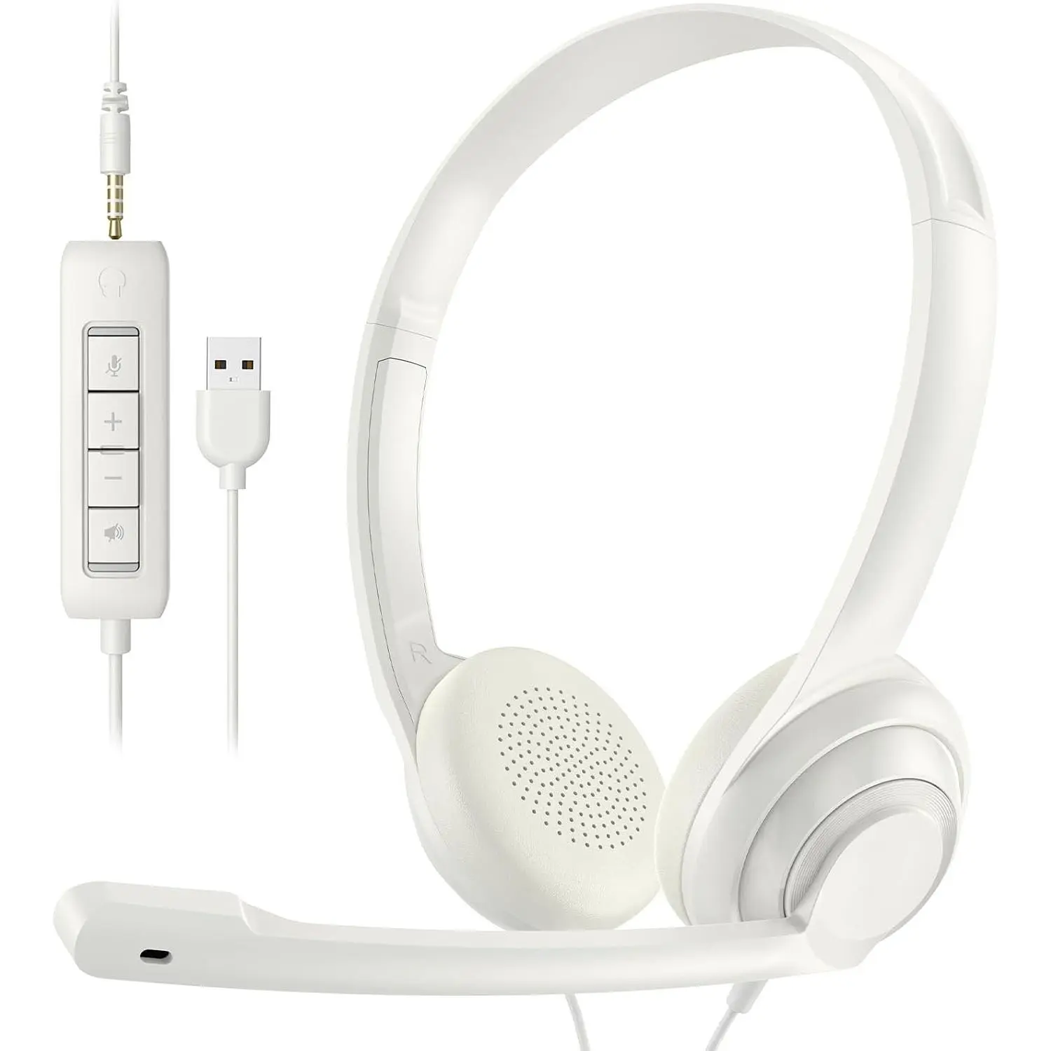 HW02 USB  Headset with Clear Chat Microphone, Lightweight -Ear Wired Headset for MS Teams, Skype, Webinars, Call Center and  -White | Lightweight -Ear Wired Headset for MS Teams, Skype, Webinars, Office Call Center and  (White)