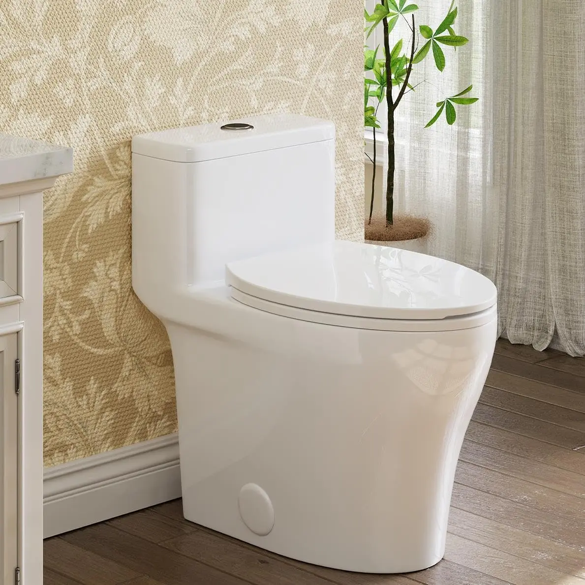 Garvee One-Piece Toilets, Low Water Tank, ADA 17.5" Seat Height, Water-Saving Design, Compact Modern Bathroom Toilet