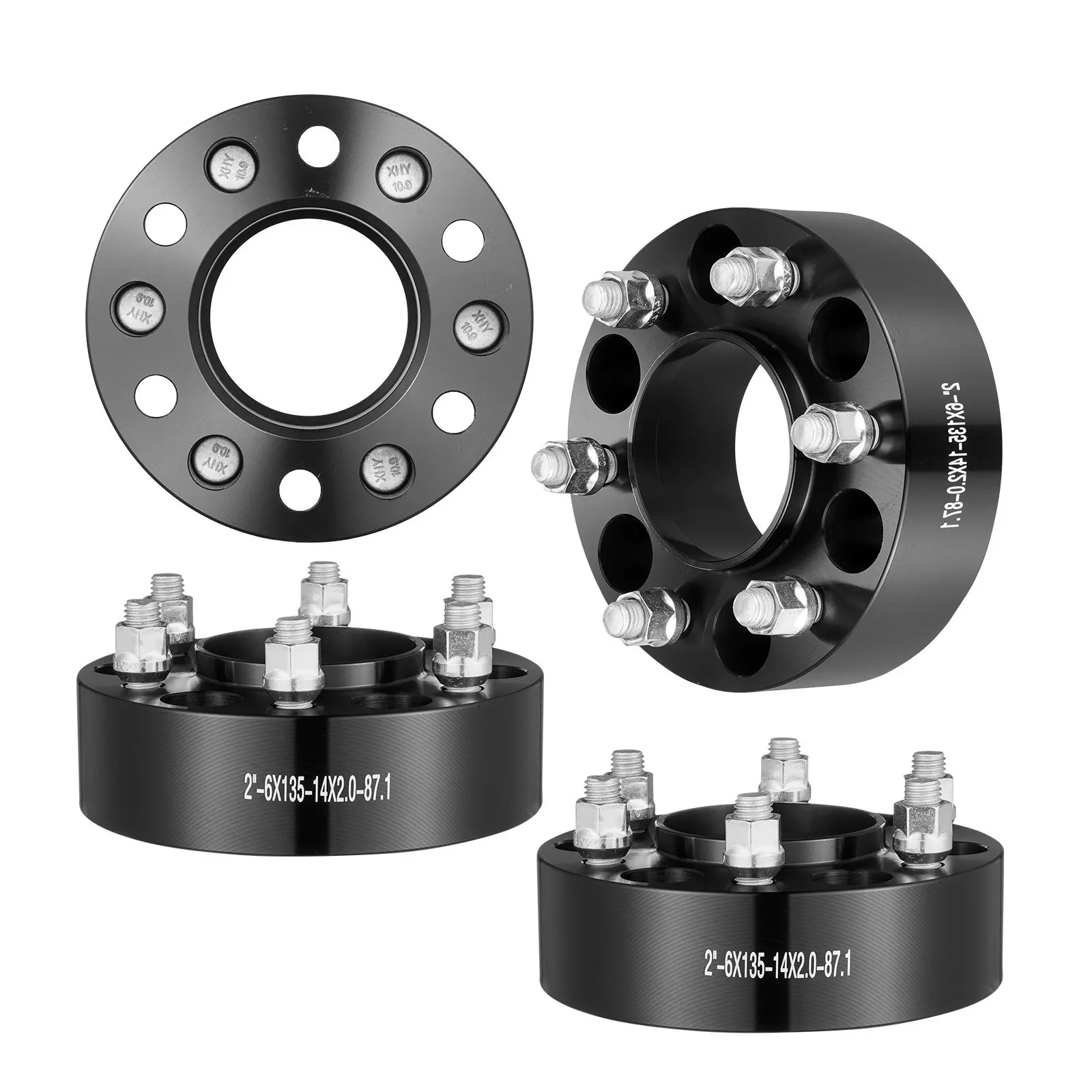 VEVOR Wheel Spacers, 2" 6" x 5.3" Wheel Adapters, 6 Lug Forged Spacer, 87.1 mm Bore Hubcentric M14x2 Studs Spacers, Fit for Ford Expedition, F150, Lincoln Navigator, 4 PCS Black