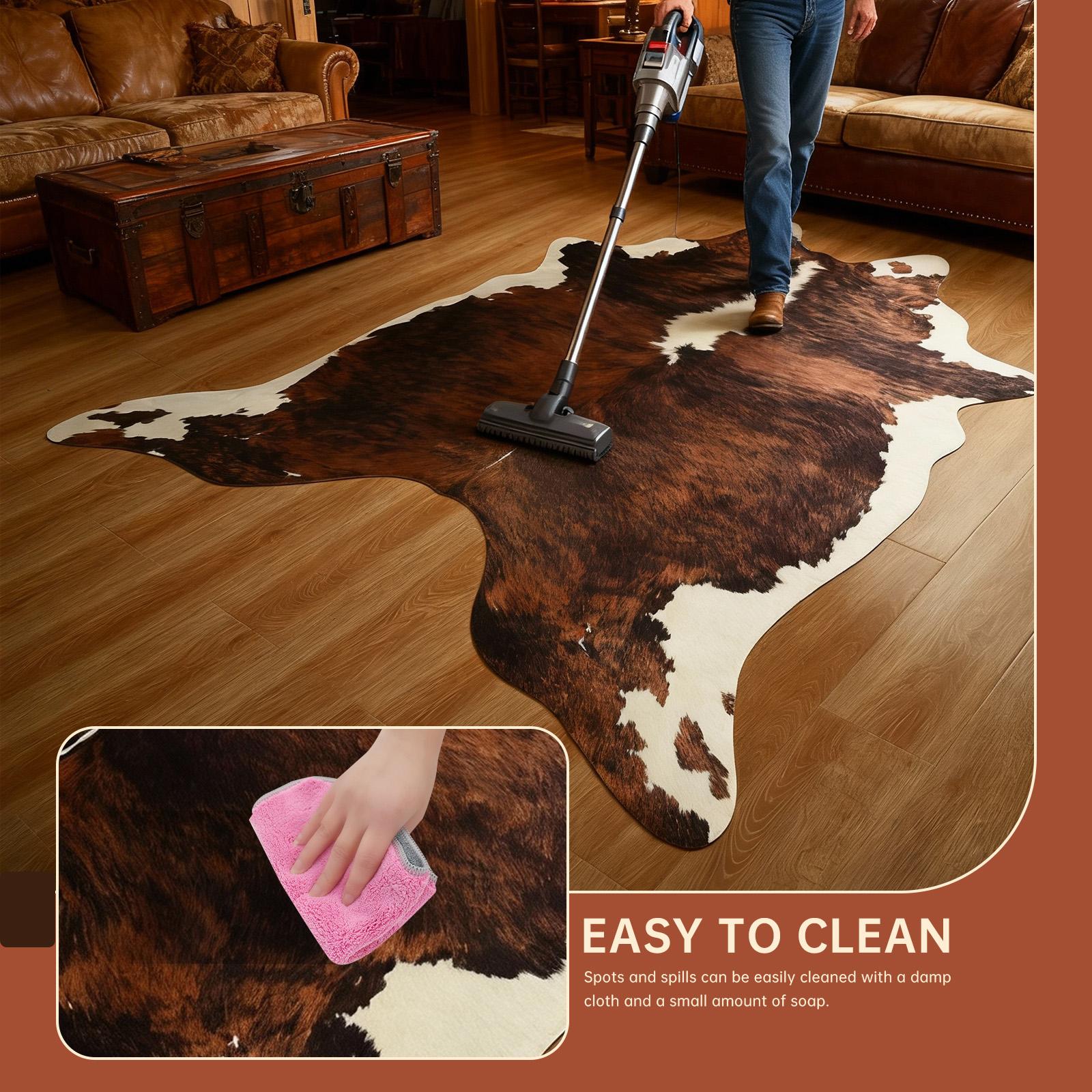 High-grade Faux Cowhide Carpet with Anti-slip Backing for Easy Cleaning Low Pile Rug for Living Room Bedroom Room Decoration Home Decor Polyester Style Western