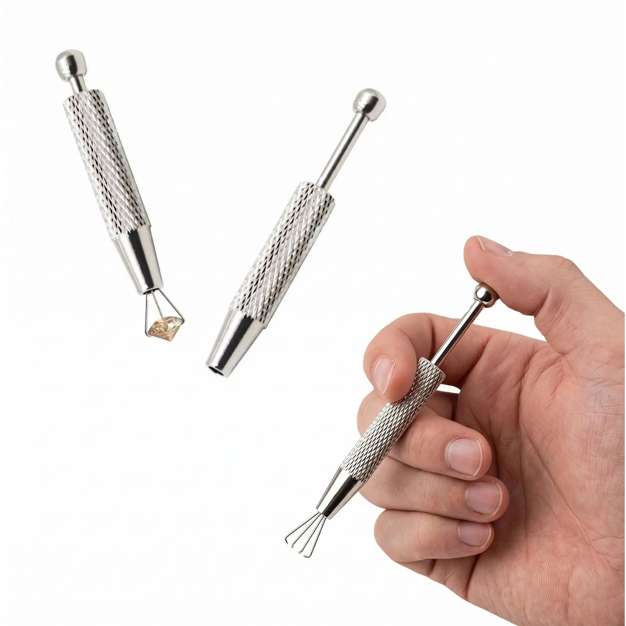 4-Prong Stainless Steel Industrial Tweezers Hand Tool, Anti-Slip Knurled Grip Portable Repair Tool for Watchmakers, Small Parts Pick Precision Holder-YY0, Hand Tools