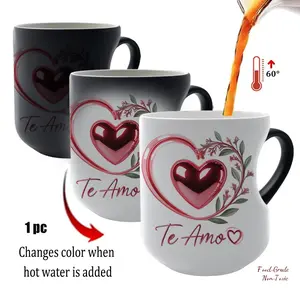 Magic Color Changing Coffee Mug, Love Heart Design Printed, Thermosensitive Ceramic, 11 Oz/330 Ml, Father's Day Gift, Valentine's Day Gift for Her