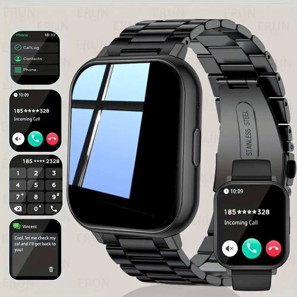 1.83 Inch Smartwatch, Wireless Calling, Sport Mode, Stainless Steel Band, USB Charging, Camera Control, Music Control, iOS & Android Compatible